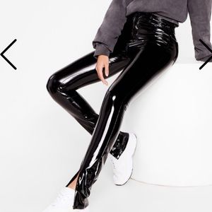 Latex Vinyl High-Waisted Slit Pants nasty gal
